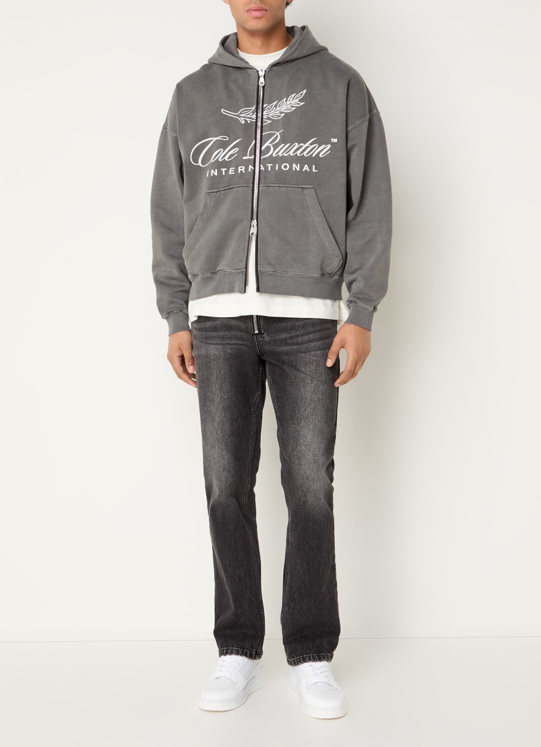 Cole Buxton Sweatvest met capuchon en steekzakken  - voorkant 3 middengrijs