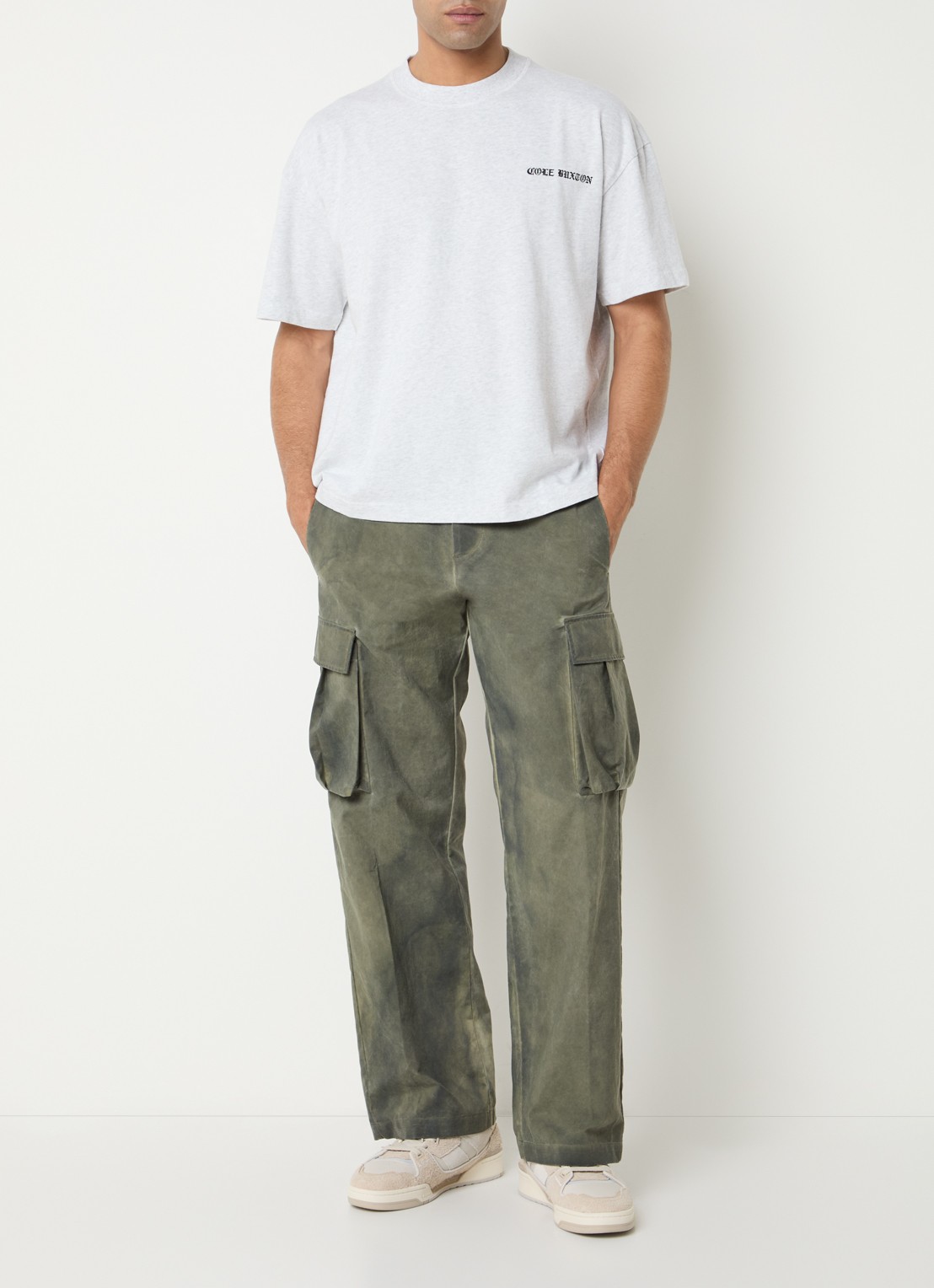 Cole Buxton T-shirt met logo- en backprint - voorkant 2 lichtgrijs