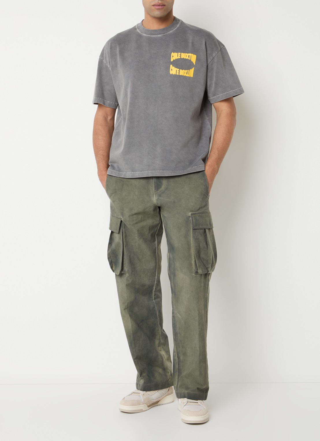 Cole Buxton T-shirt met logo- en backprint - voorkant 2 grijs