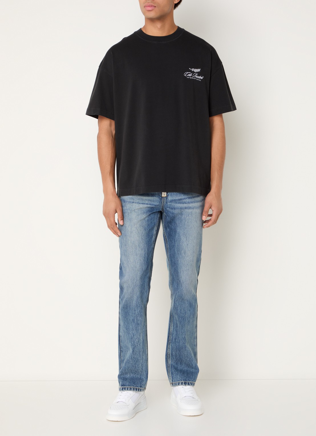 Cole Buxton T-shirt met logoborduring - voorkant 3 zwart