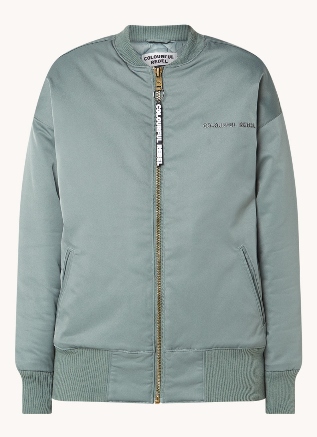 Colourful Rebel Fem oversized gewatteerd bomberjack met steekzakken - voorkant 3 olijfgroen