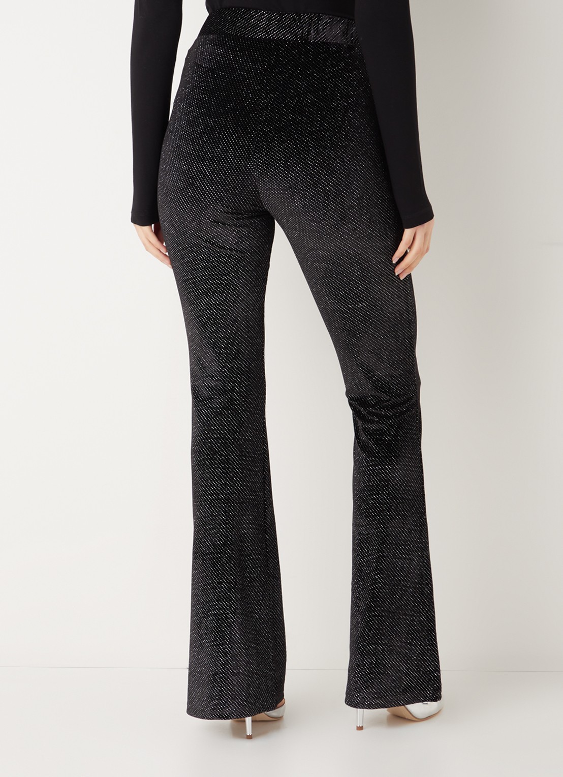 Colourful Rebel Jolie high waist flared fit broek van fluweel - achterkant 4 zwart