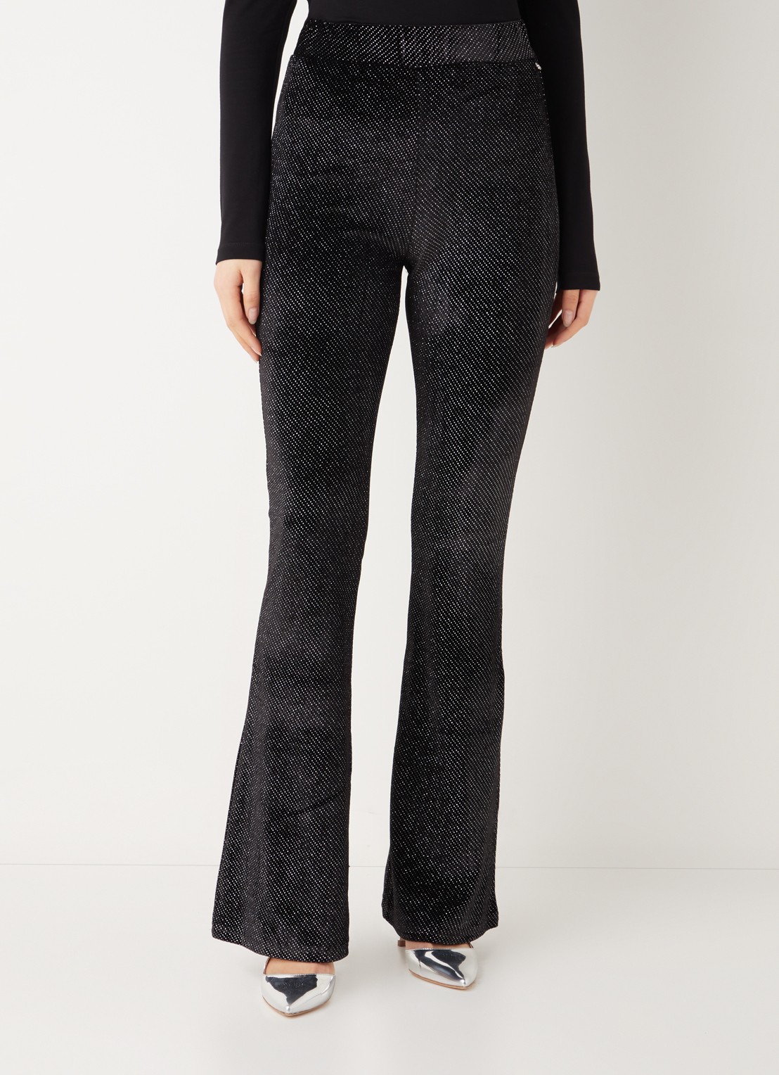 Colourful Rebel Jolie high waist flared fit broek van fluweel - detail 3 zwart