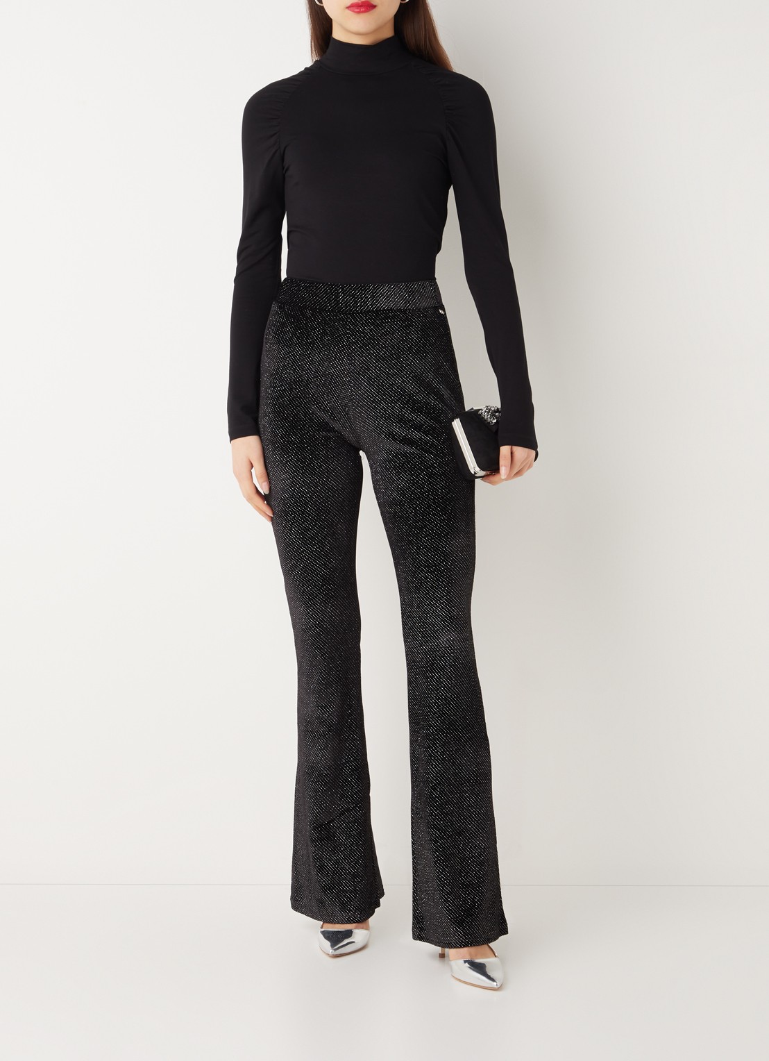 Colourful Rebel Jolie high waist flared fit broek van fluweel - voorkant 2 zwart