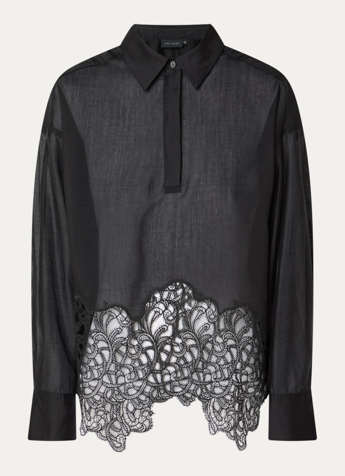 Copenhagen Muse CMDolly semi-transparante blouse met details van kant - voorkant 2 zwart