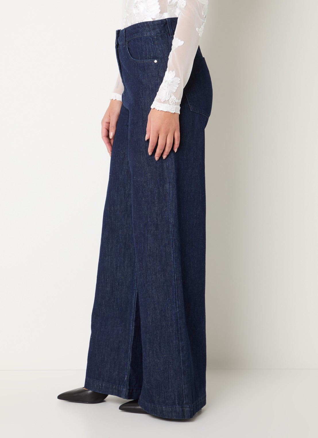 Copenhagen Muse Cmjalynn high waist wide leg jeans met donkere wassing - detail 3 indigo