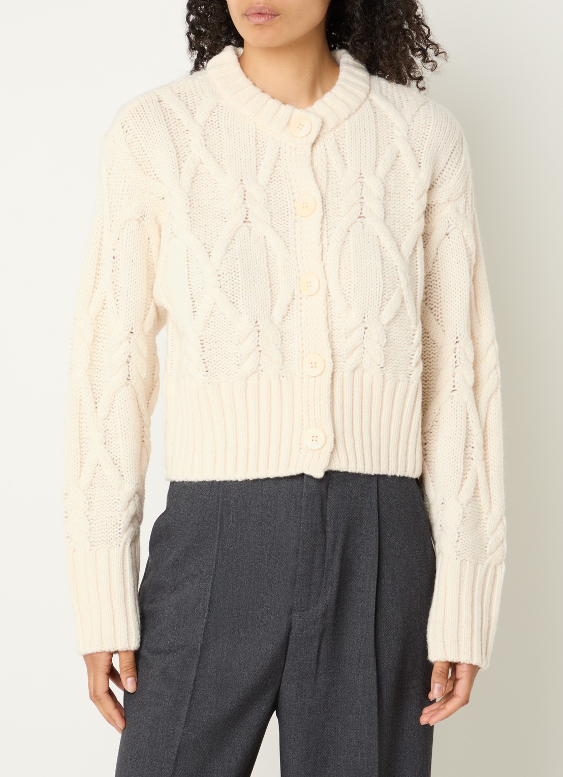 Copenhagen Muse CMMagle kabelgebreid vest in wolblend - detail 3 creme
