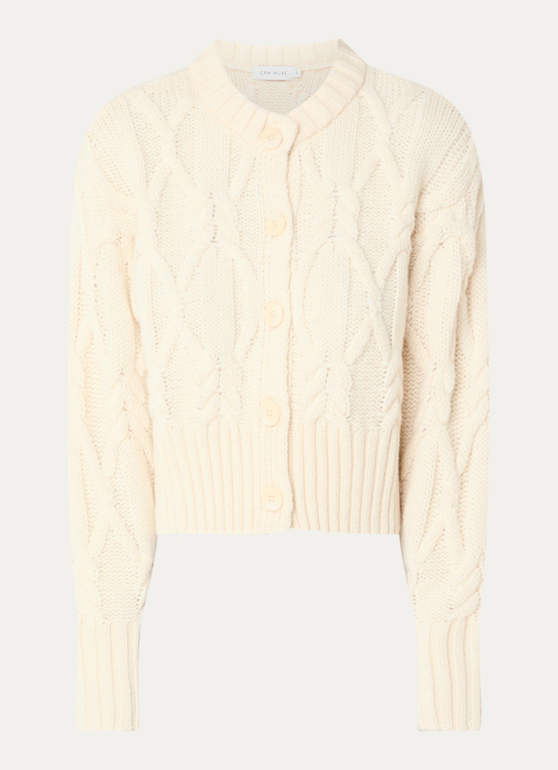 Copenhagen Muse CMMagle kabelgebreid vest in wolblend - voorkant creme