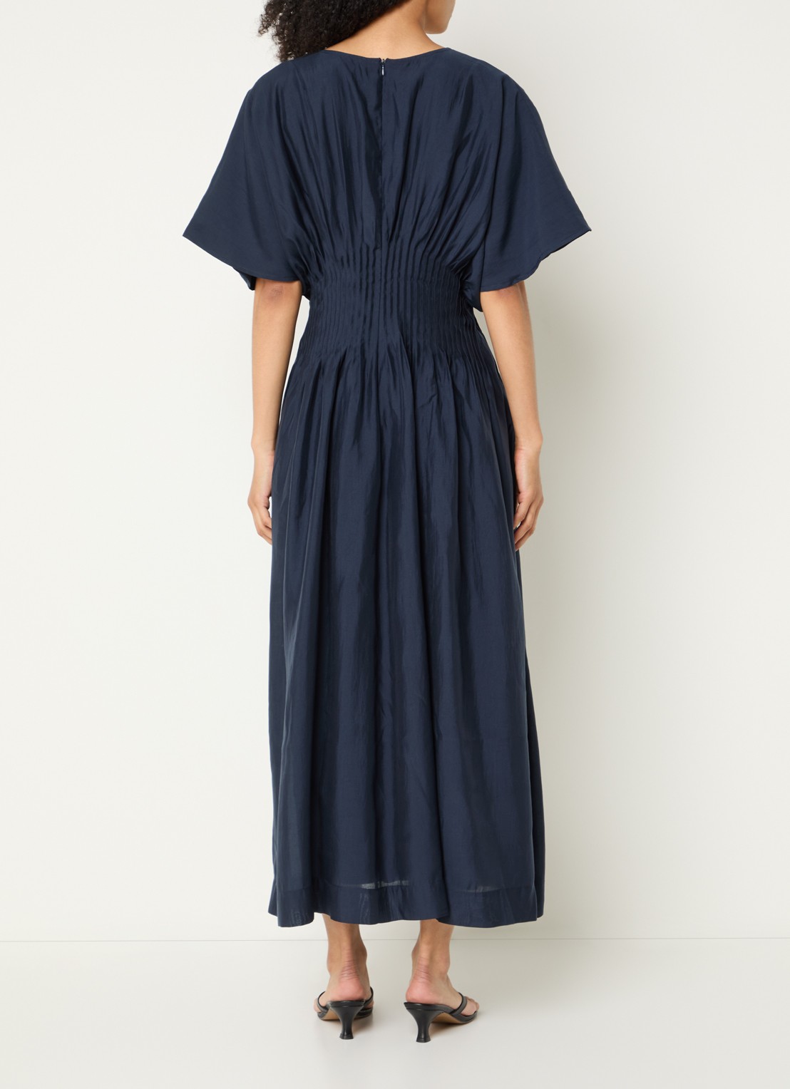 Copenhagen Muse CMMolly maxi jurk met plissé en vlindermouw - achterkant 3 donkerblauw
