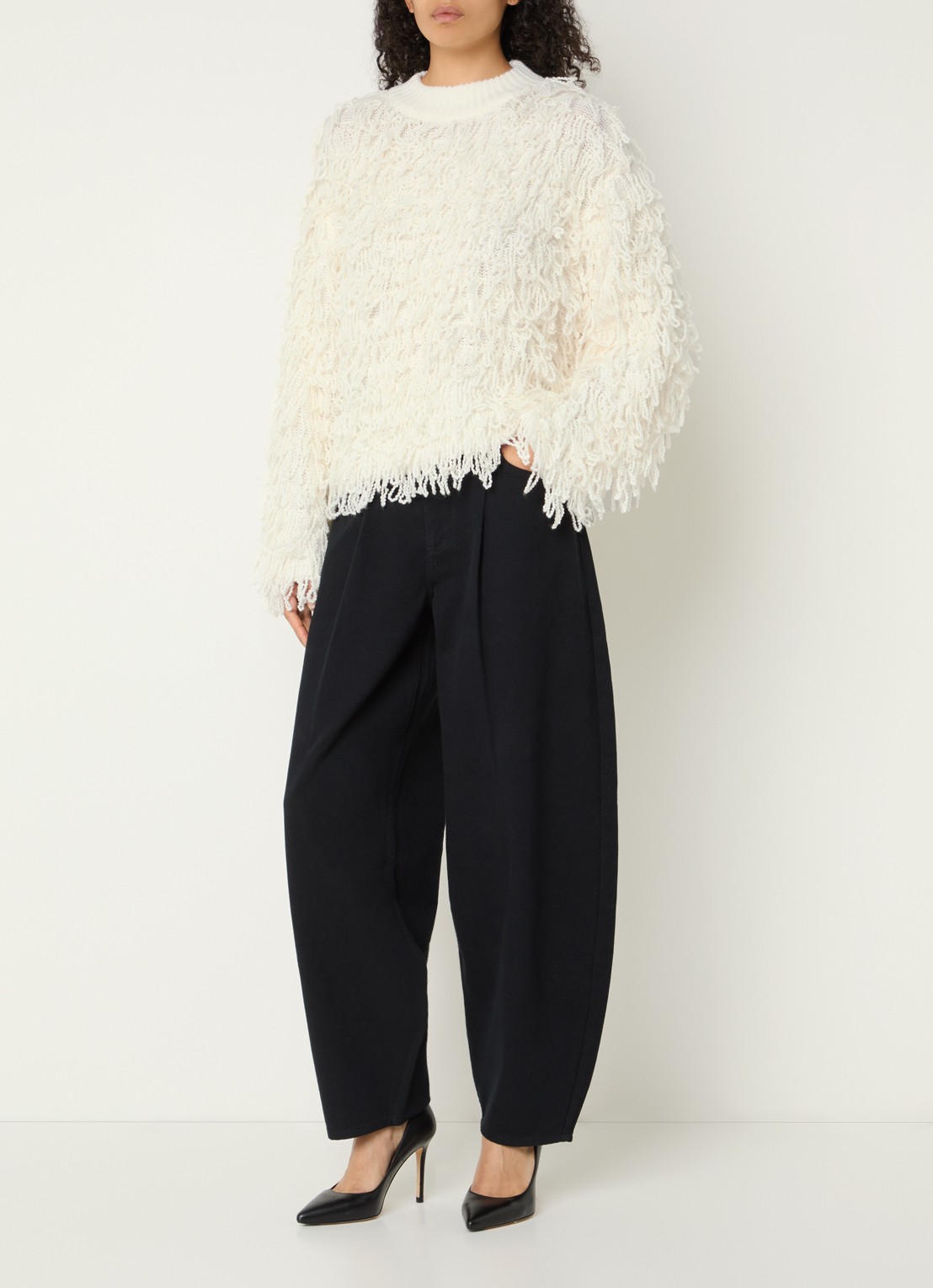 Copenhagen Muse CMPinar grofgebreide pullover in wolblend - voorkant 3 gebroken wit