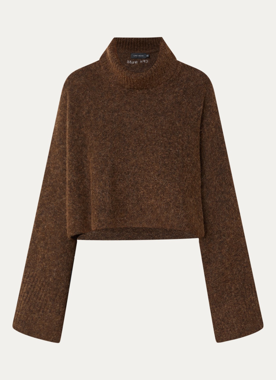 Copenhagen Muse CMRylia grofgebreide cropped pullover in alpaca wolblend met col - voorkant 3 bruin