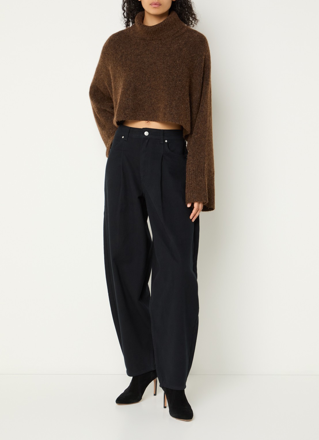 Copenhagen Muse CMRylia grofgebreide cropped pullover in alpaca wolblend met col - voorkant 4 bruin