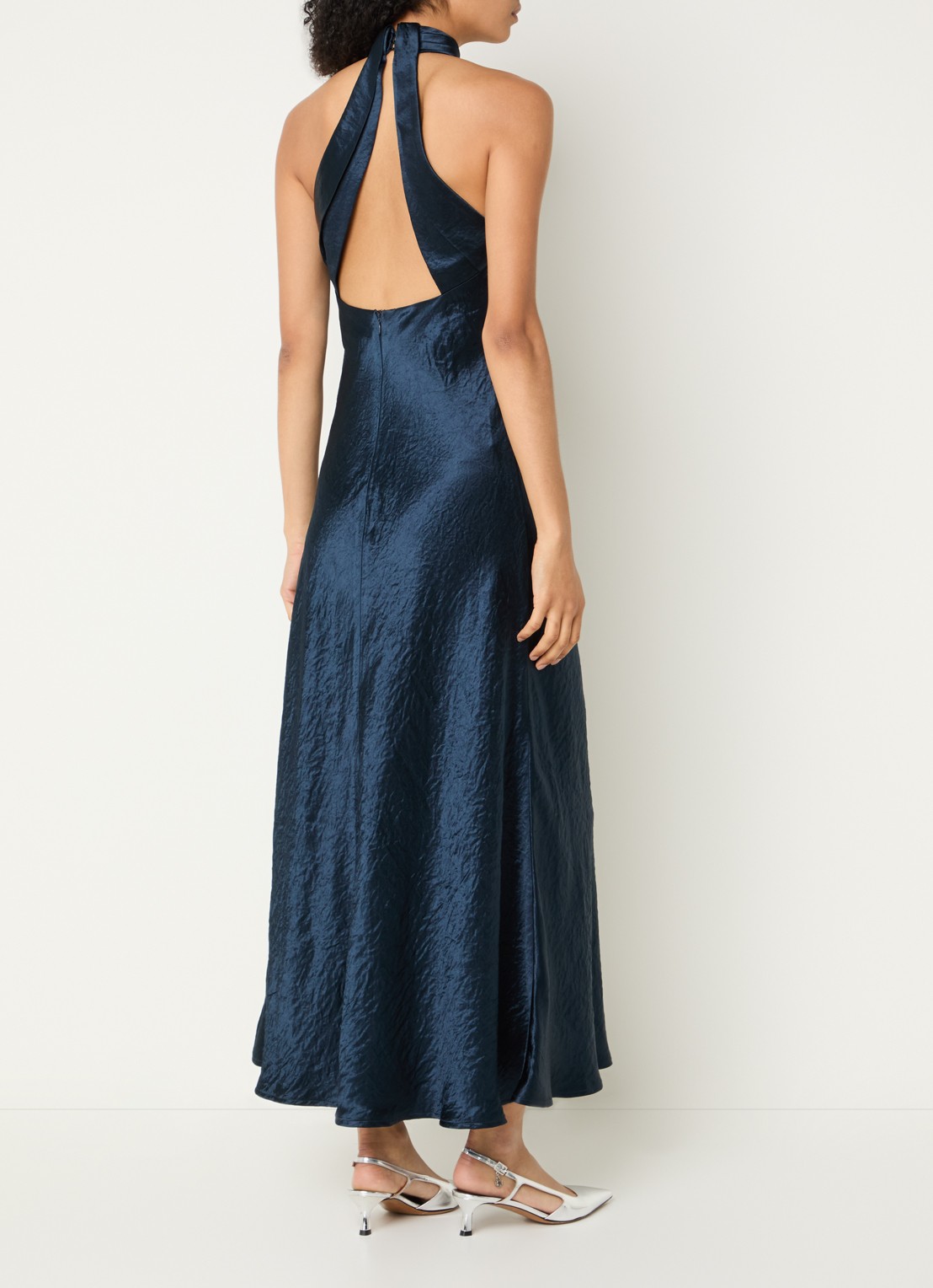 Copenhagen Muse CMSasha maxi avondjurk van satijn met rugdecolleté - achterkant donkerblauw
