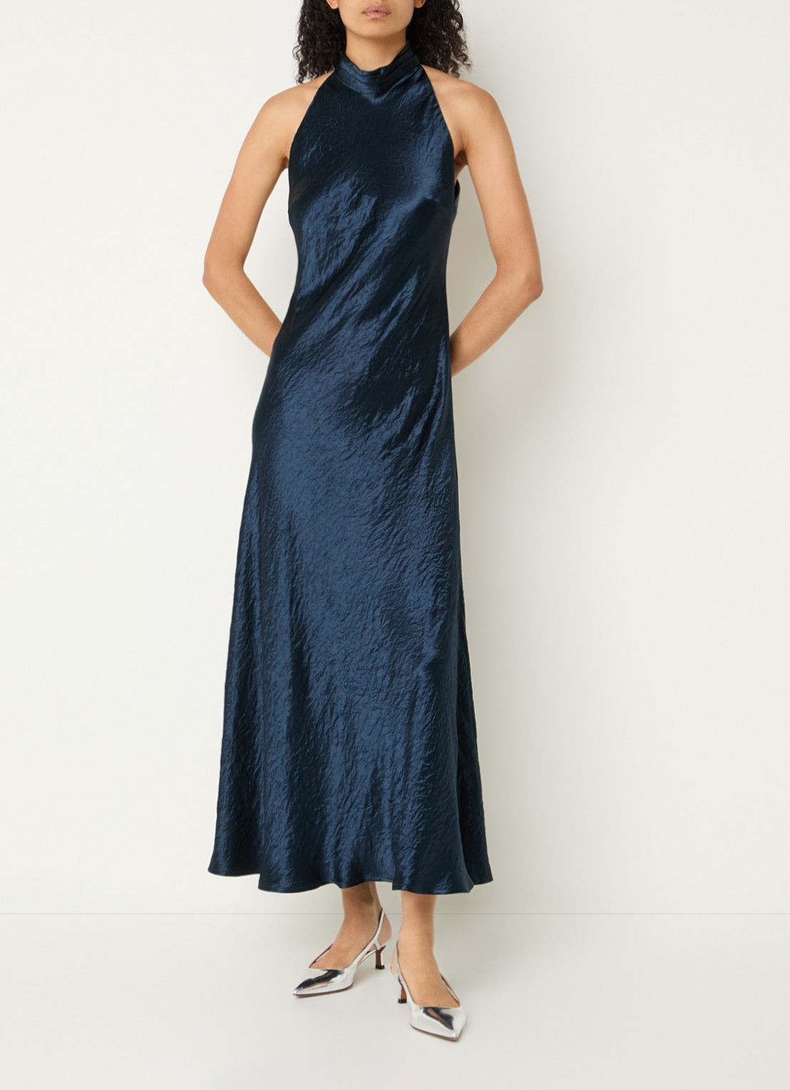 Copenhagen Muse CMSasha maxi avondjurk van satijn met rugdecolleté - detail 2 donkerblauw