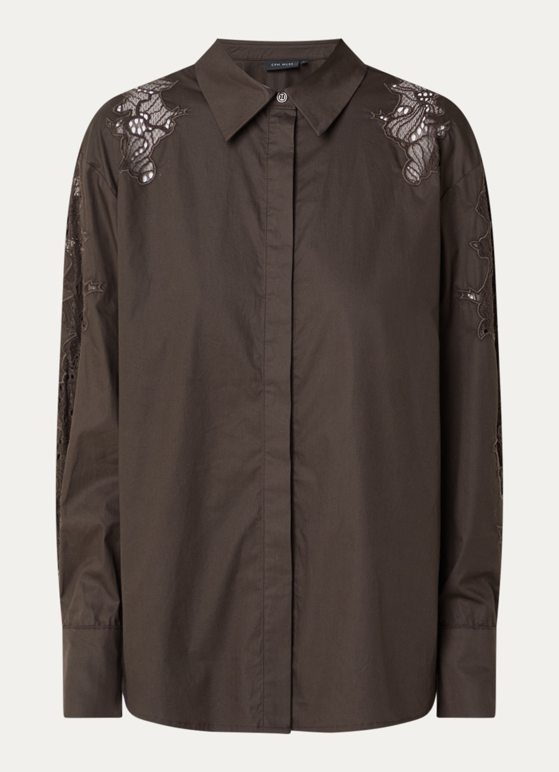 Copenhagen Muse CMShirley blouse met details van kant - voorkant 2 donkerbruin