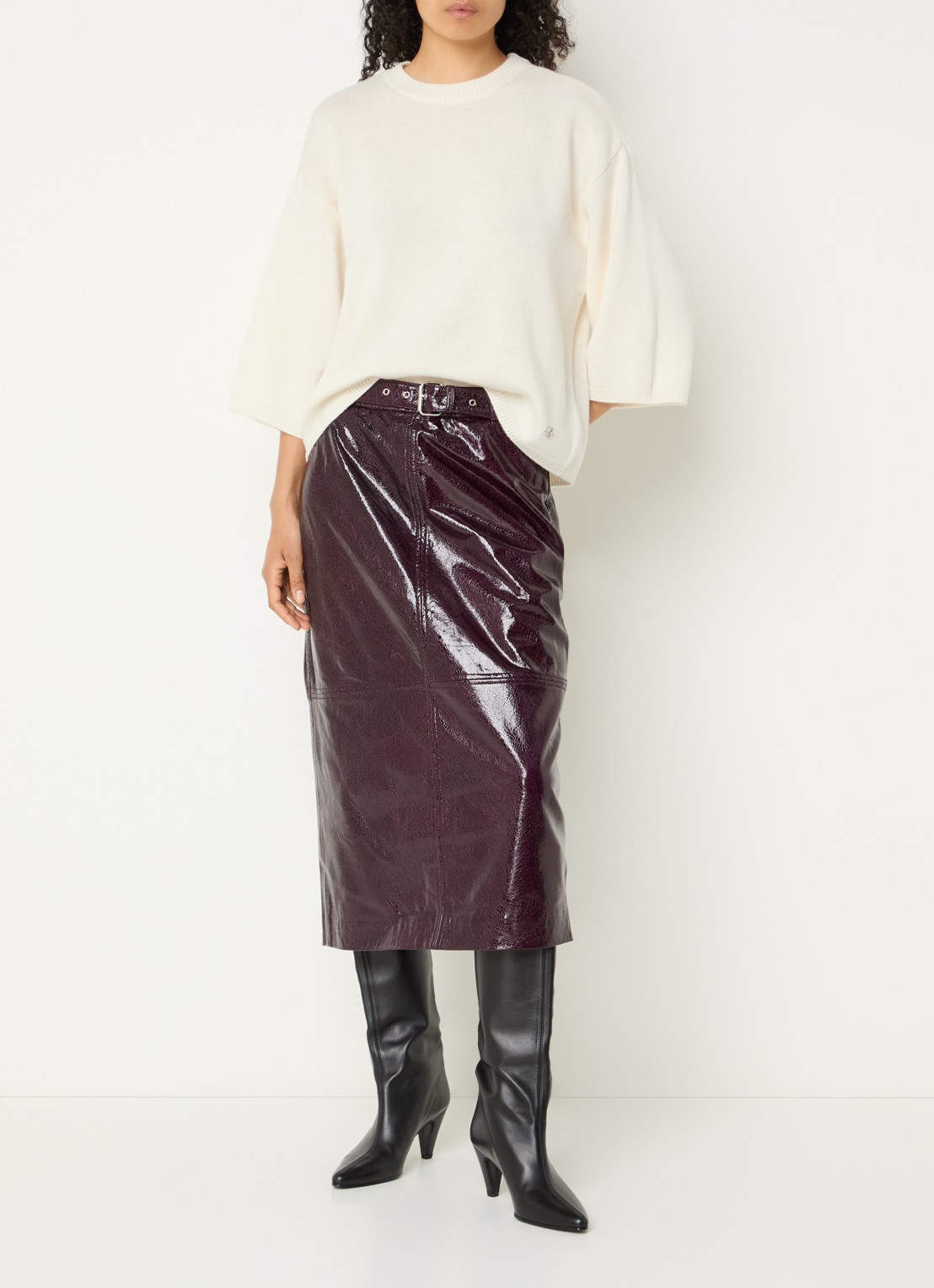 Copenhagen Muse CMSienna fijngebreide pullover van wol met ronde hals - voorkant 4 gebroken wit