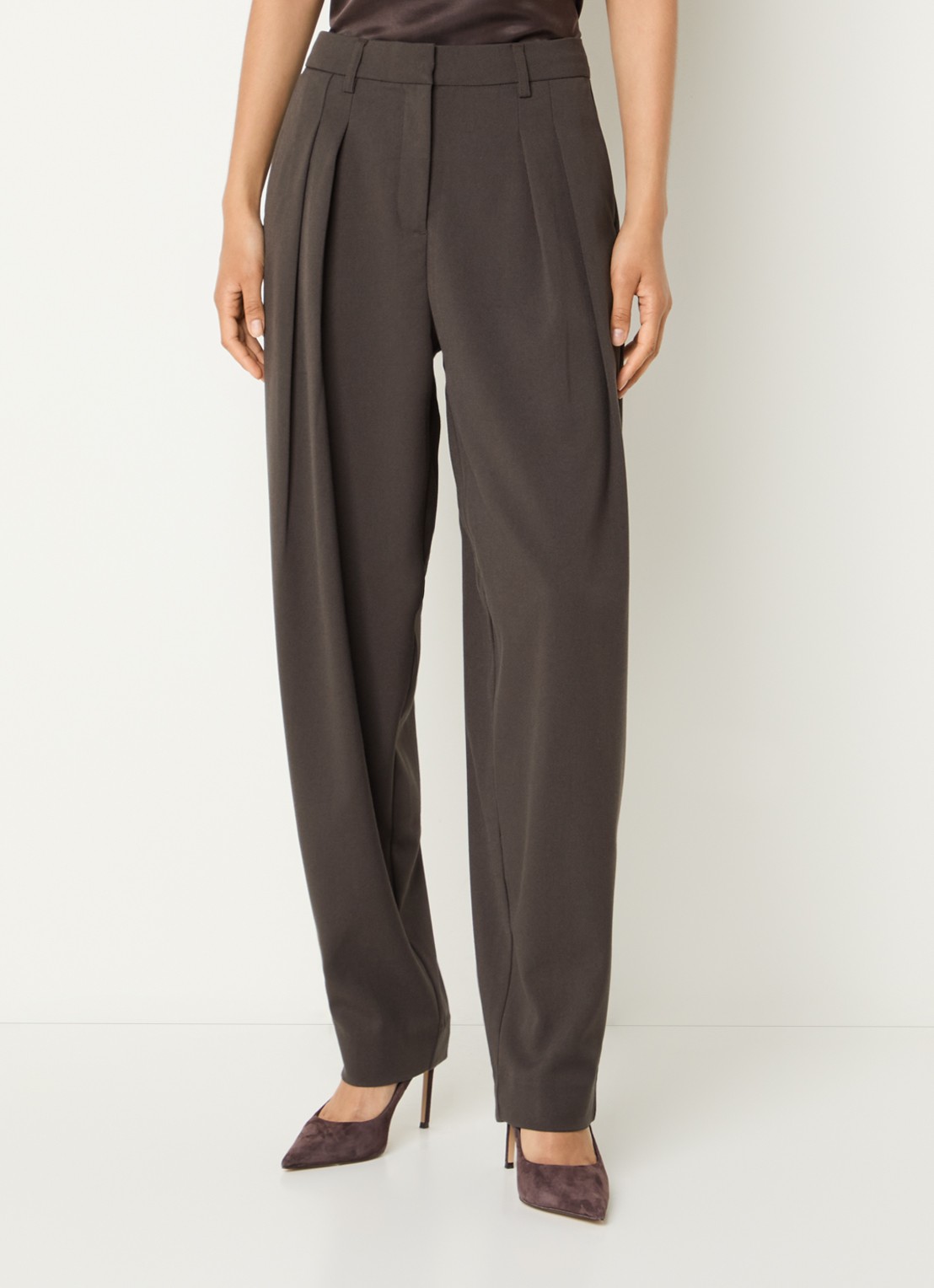 Copenhagen Muse CMTailor high waist tapered fit pantalon met plooidetail - detail 4 donkerbruin