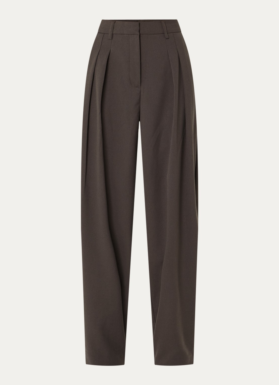 Copenhagen Muse CMTailor high waist tapered fit pantalon met plooidetail - voorkant donkerbruin