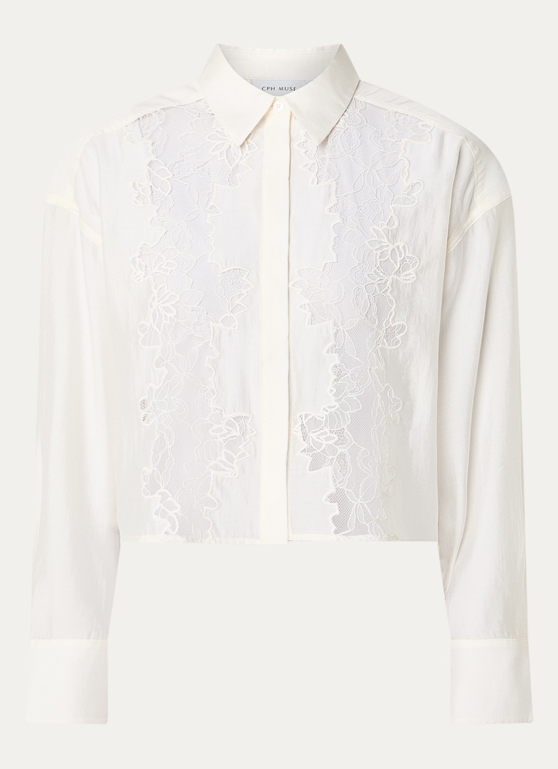 Copenhagen Muse Cropped blouse met details van kant - voorkant 3 gebroken wit