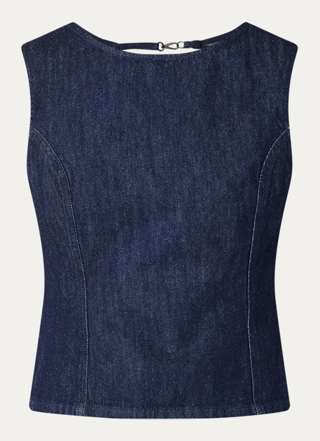 Copenhagen Muse Cropped top van denim met rugdecolleté - voorkant 2 indigo