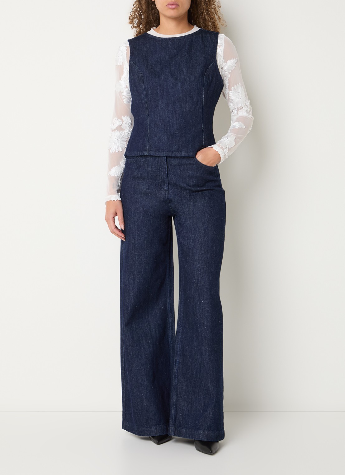 Copenhagen Muse Cropped top van denim met rugdecolleté - voorkant 3 indigo