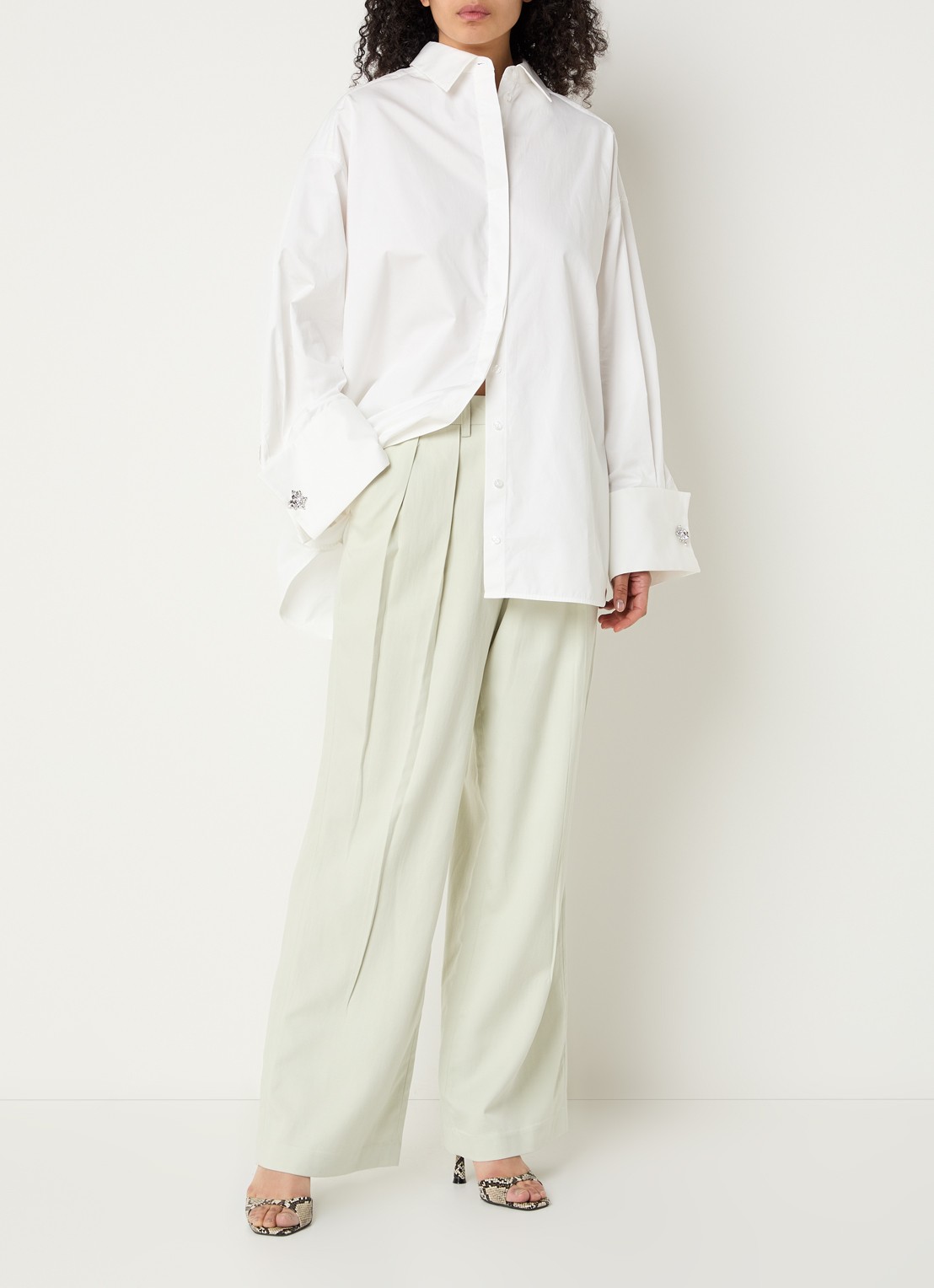 Copenhagen Muse High waist wide fit broek met steekzakken - voorkant 2 lindegroen