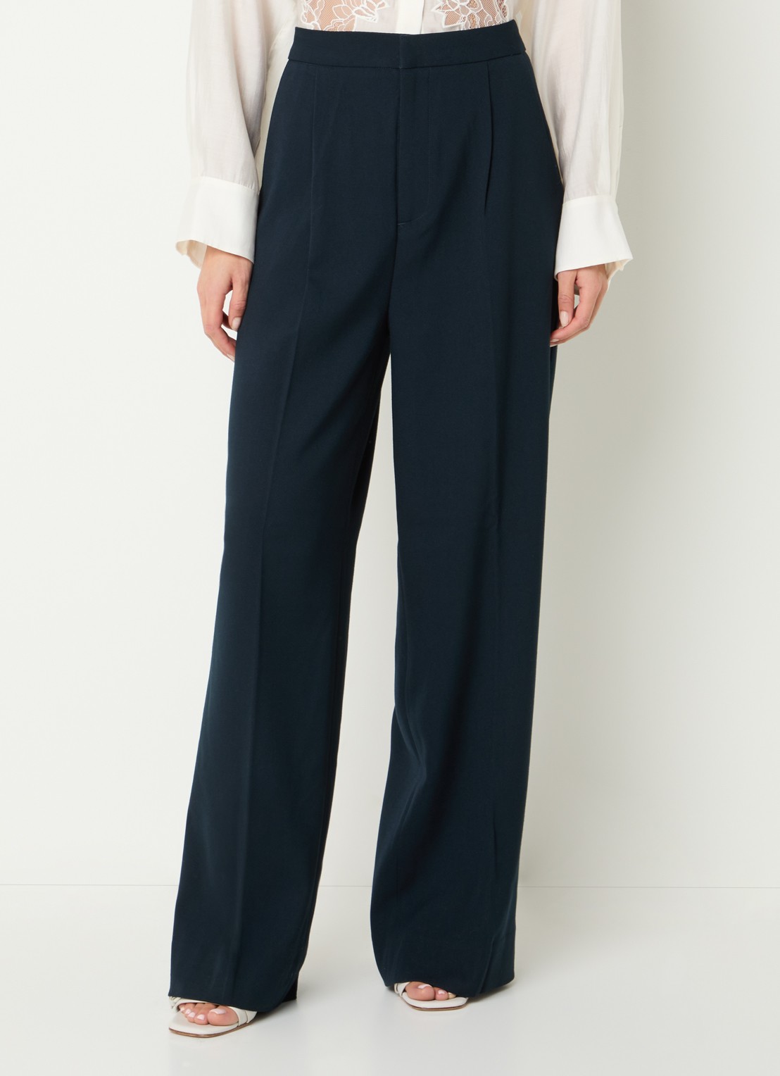 Copenhagen Muse High waist wide fit pantalon met steekzakken - detail donkerblauw