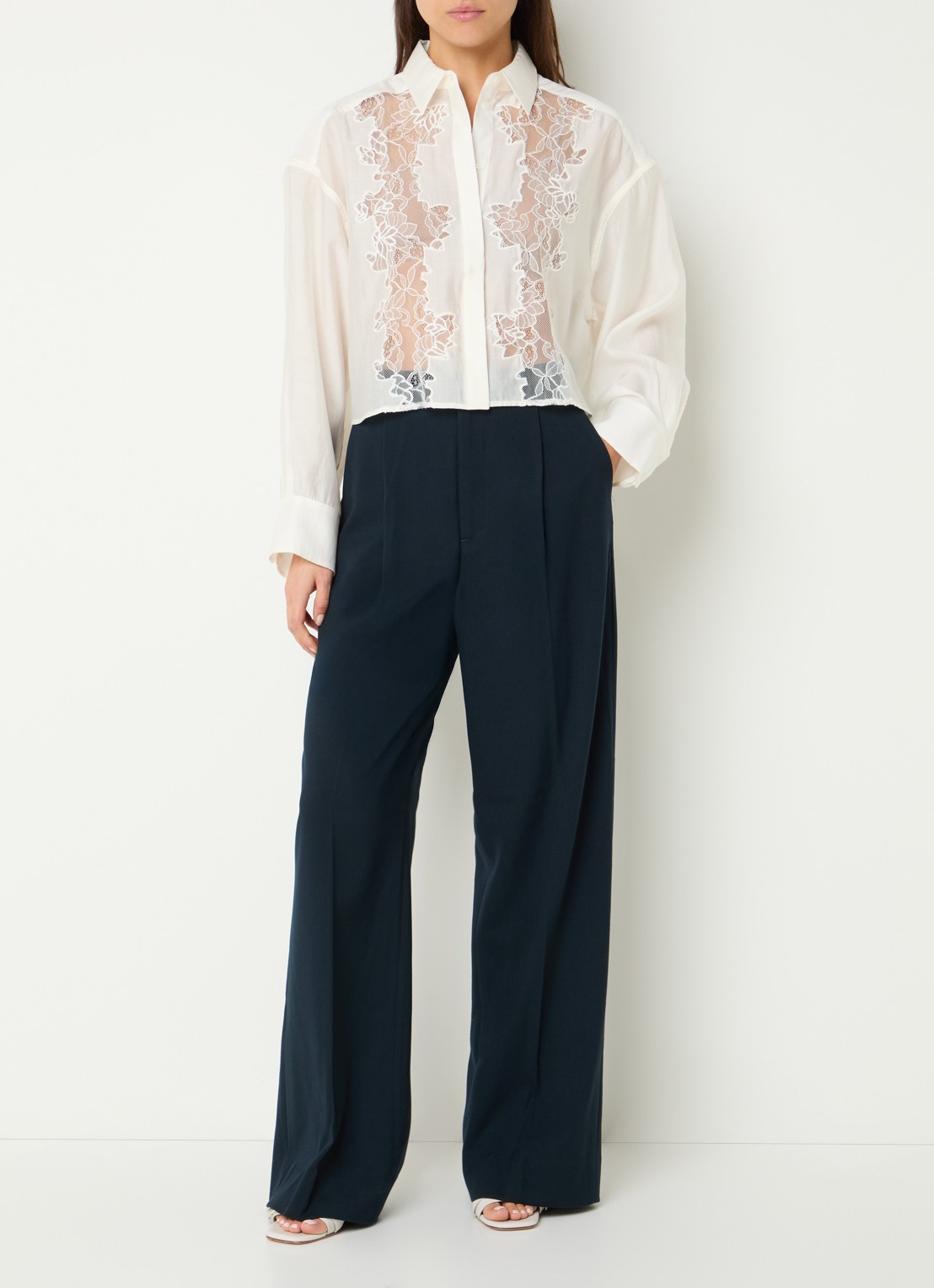 Copenhagen Muse High waist wide fit pantalon met steekzakken - voorkant 4 donkerblauw
