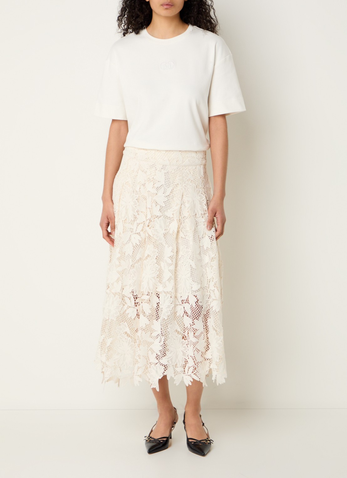 Copenhagen Muse Larah midi rok met borduring - voorkant 5 gebroken wit