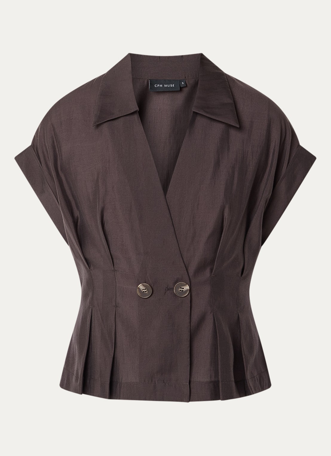 Copenhagen Muse Molly blouse met plooidetail - voorkant 3 bruin