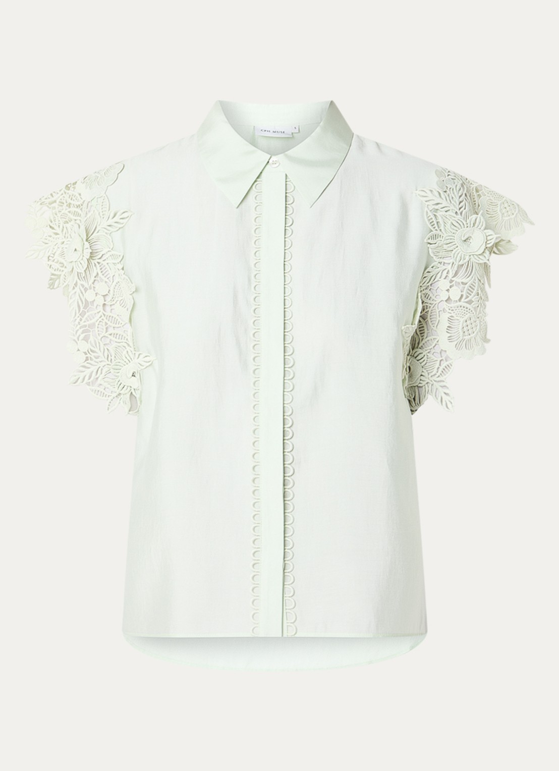 Copenhagen Muse Molly blouse met V-hals - voorkant lindegroen