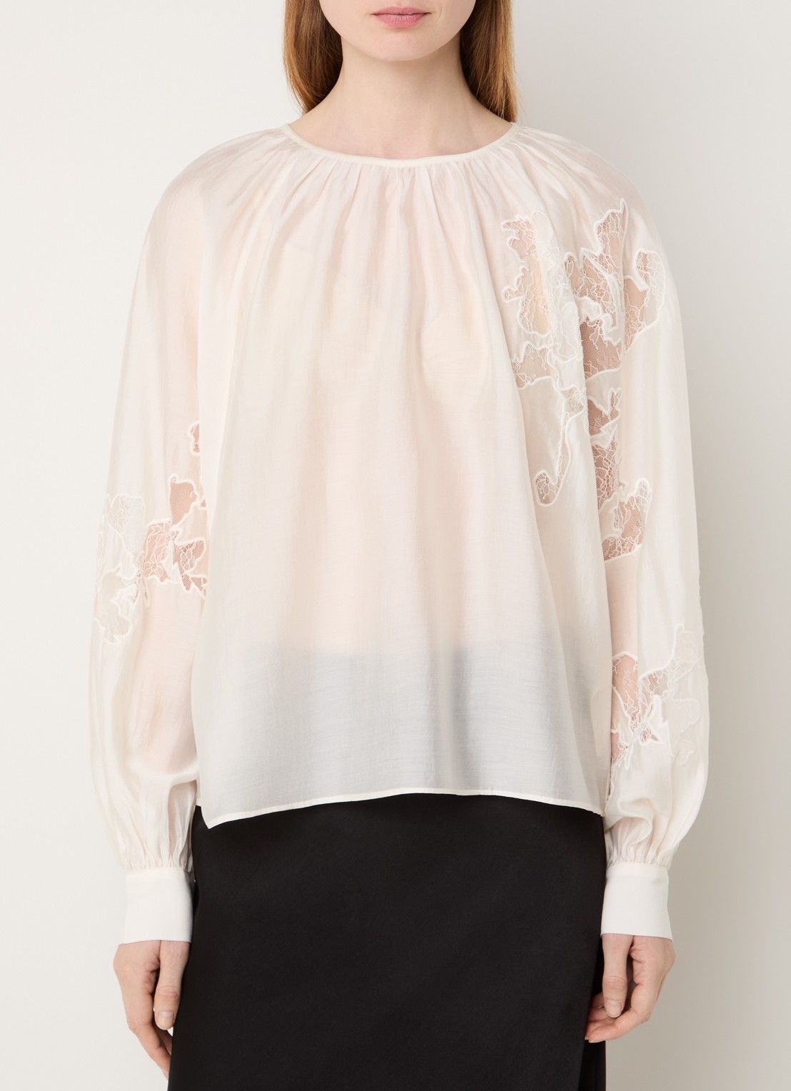 Copenhagen Muse Molly semi-transparante tuniek  met broderie - detail 2 creme