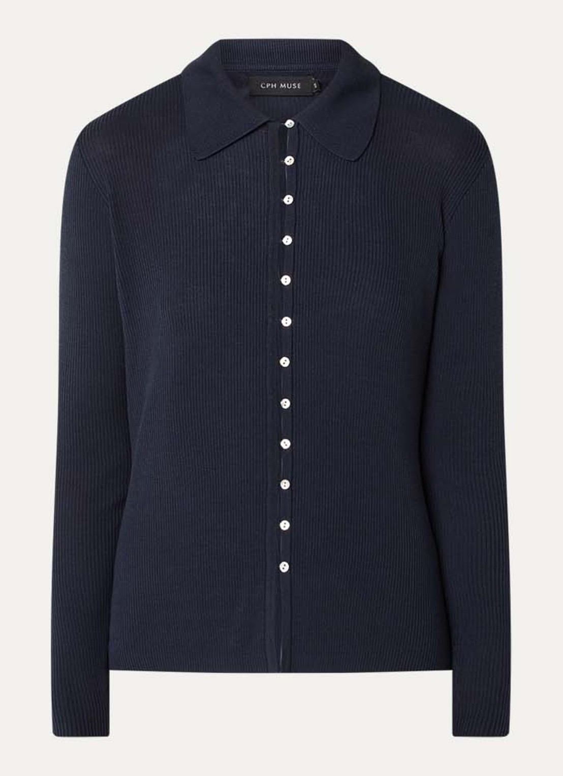 Copenhagen Muse Monnie ribgebreid vest met kraag - voorkant 3 donkerblauw