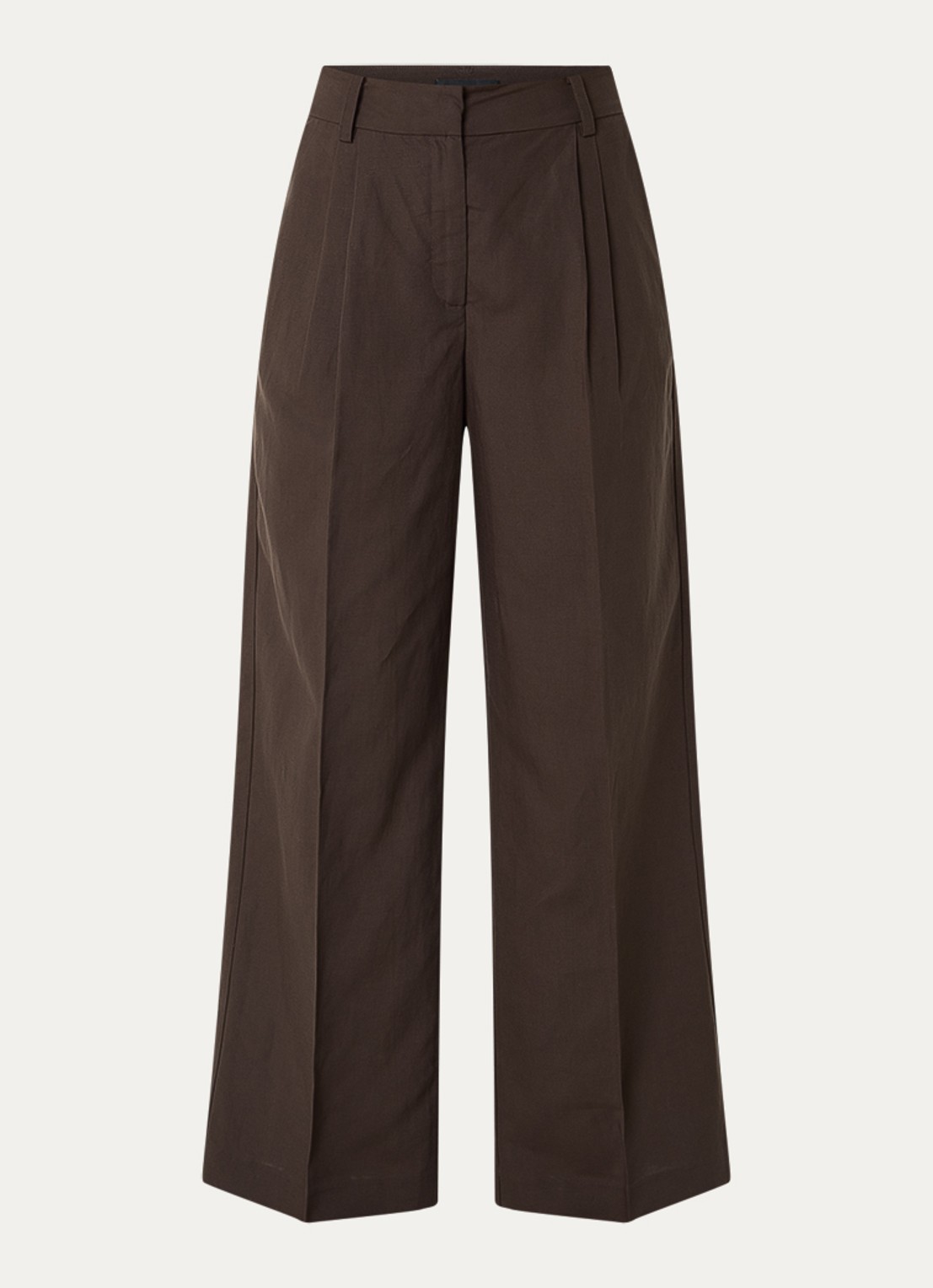 Copenhagen Muse Natu high waist loose fit pantalon in linnenblend - voorkant 2 donkerbruin
