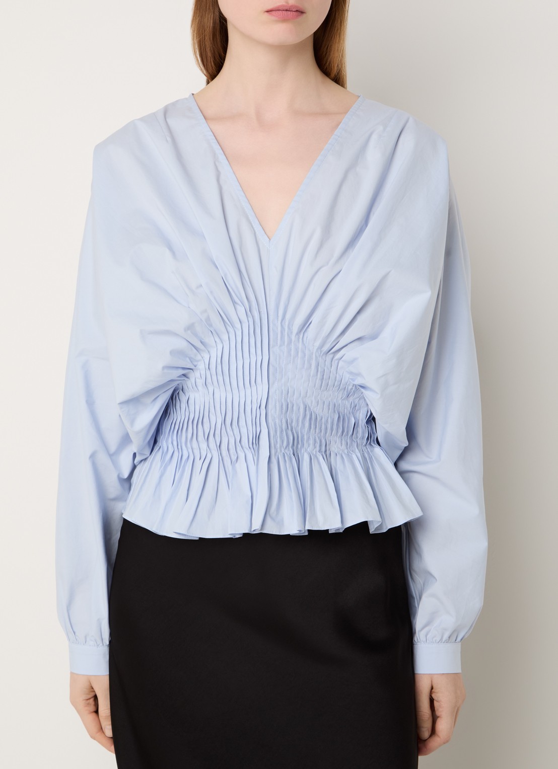 Copenhagen Muse Poplin tuniek met plooidetail  - detail lichtblauw