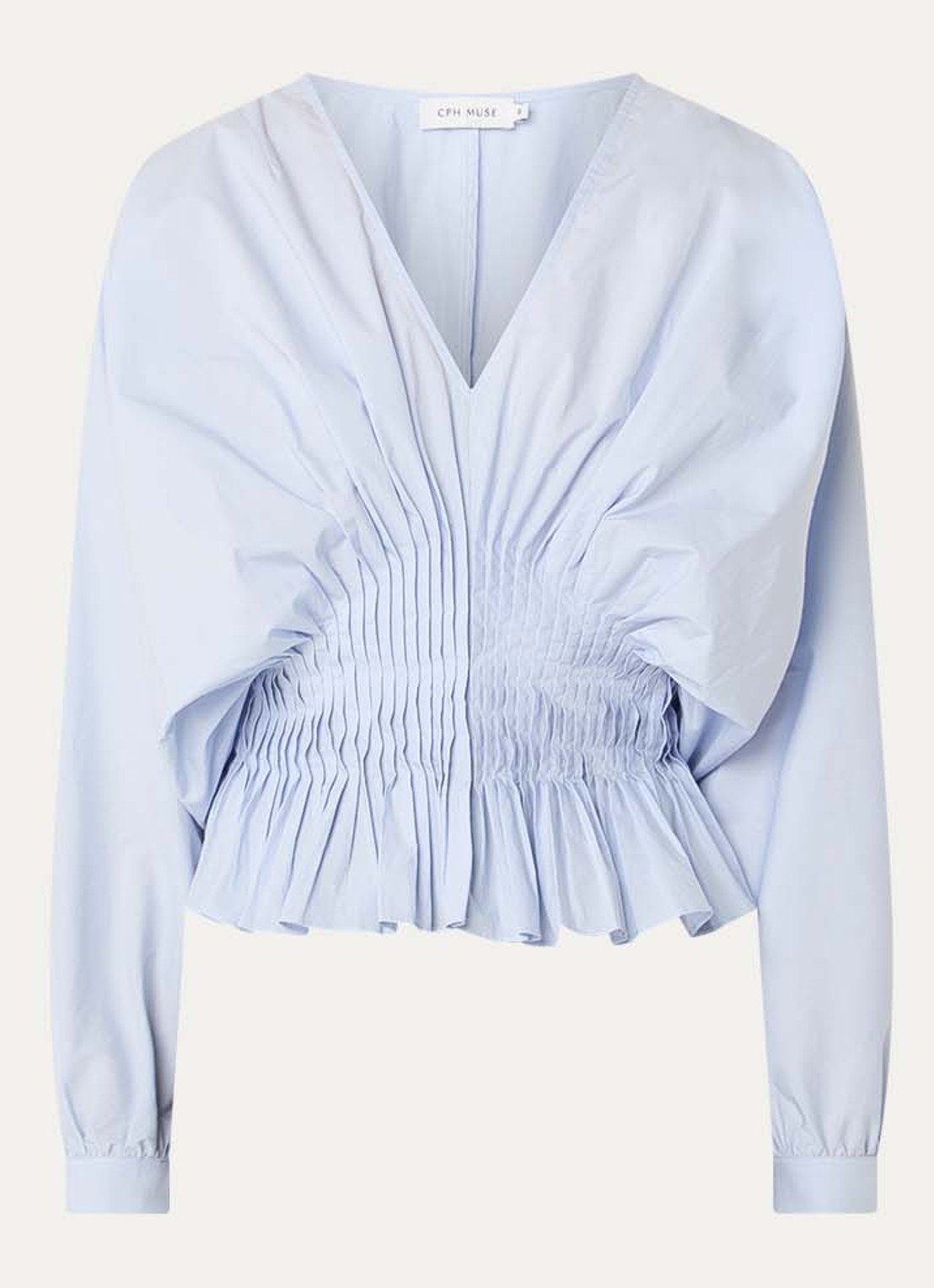 Copenhagen Muse Poplin tuniek met plooidetail  - voorkant 2 lichtblauw