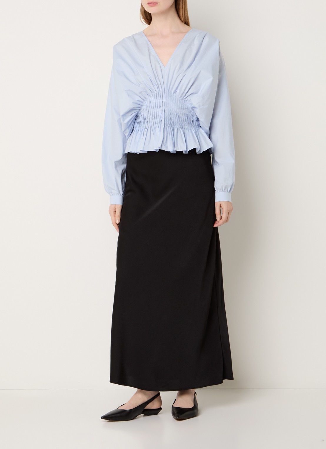 Copenhagen Muse Poplin tuniek met plooidetail  - voorkant 3 lichtblauw