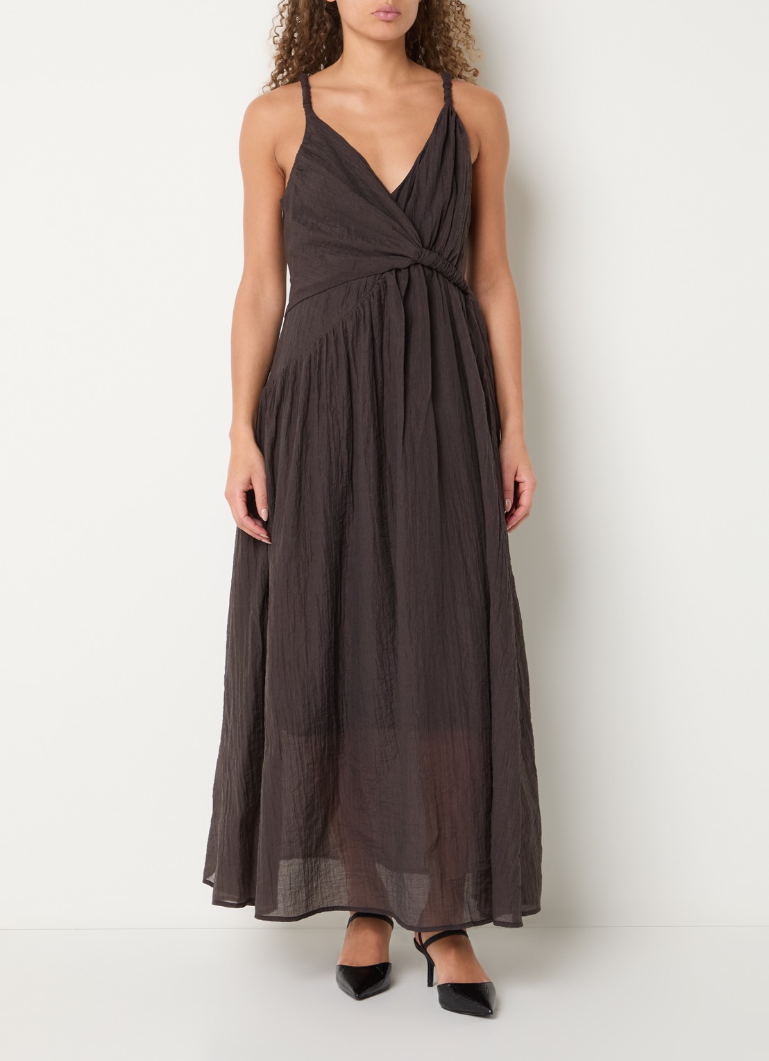 Copenhagen Muse Semi-transparante asymmetrische maxi jurk - detail 4 bruin