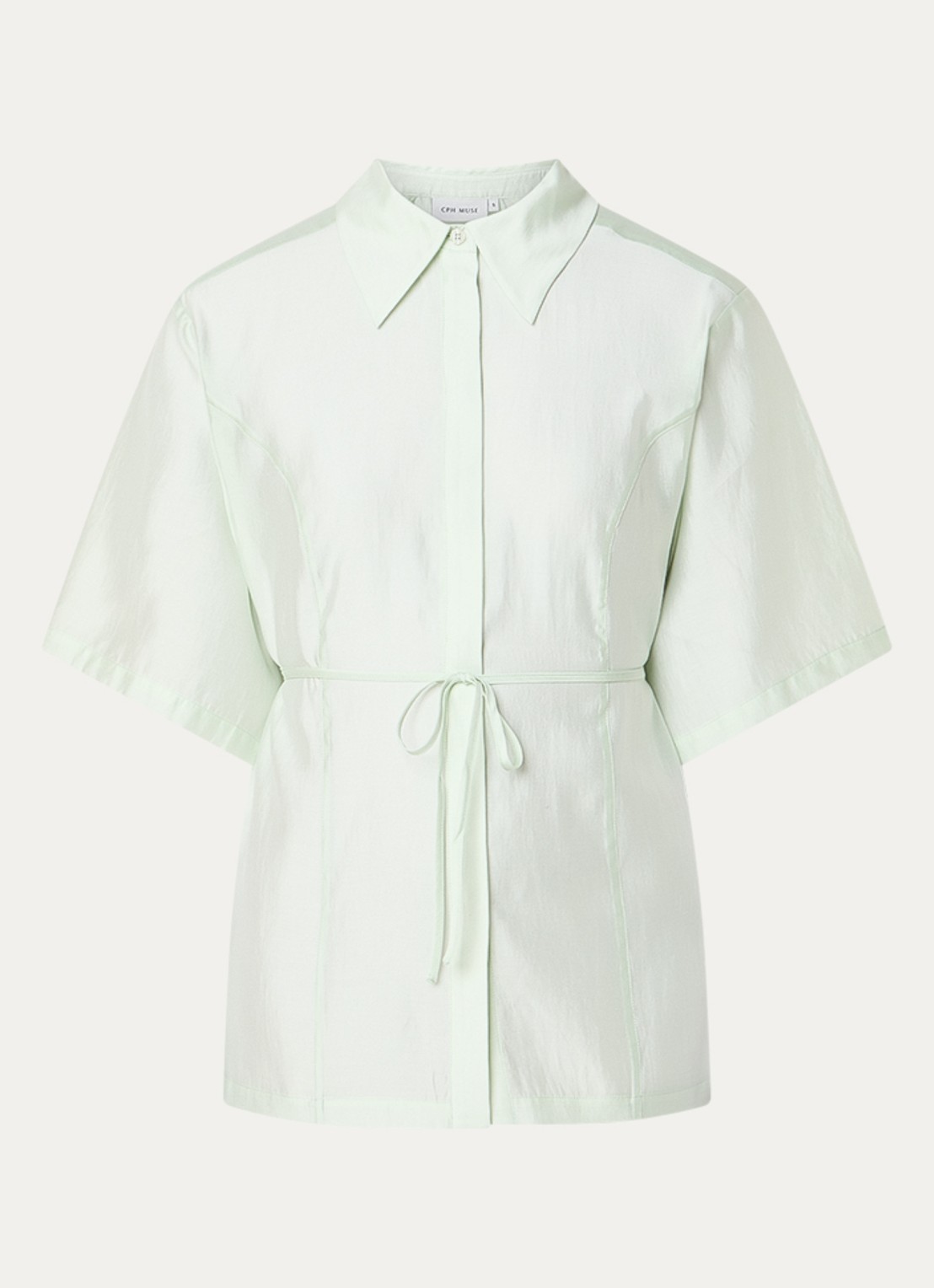 Copenhagen Muse Semi-transparante blouse met ceintuur - voorkant 2 lindegroen