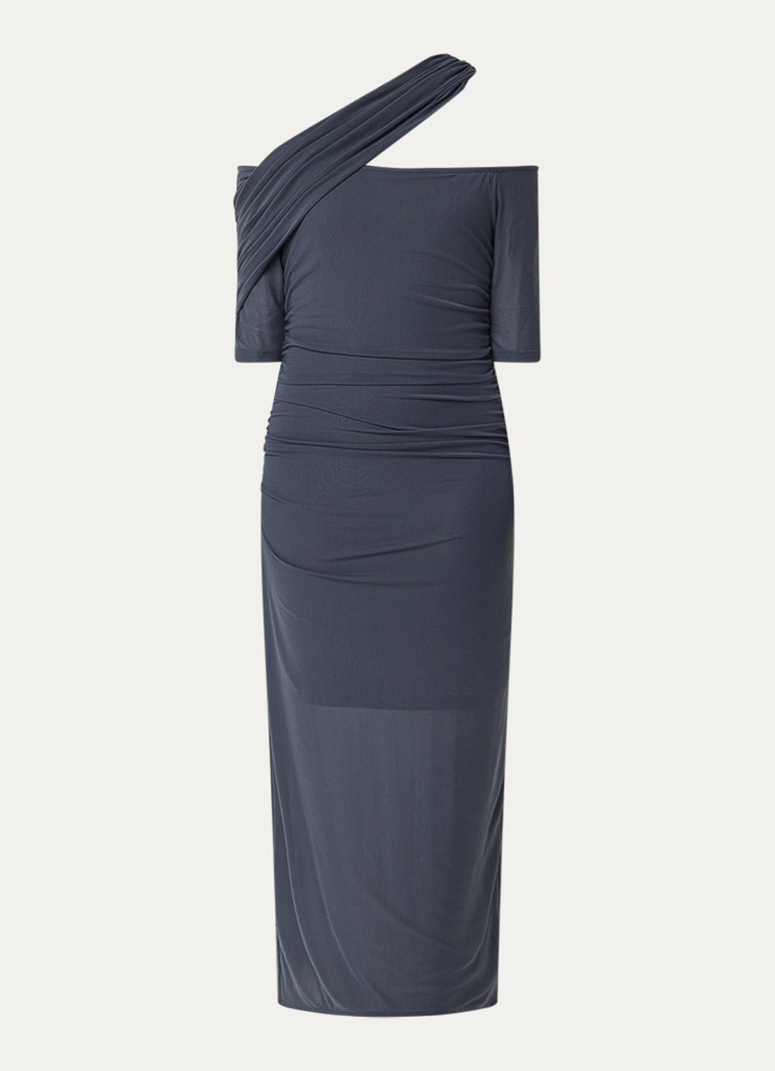 Copenhagen Muse Semi-transparante maxi jurk van mesh met asymmetrische kraag - voorkant 3 blauw