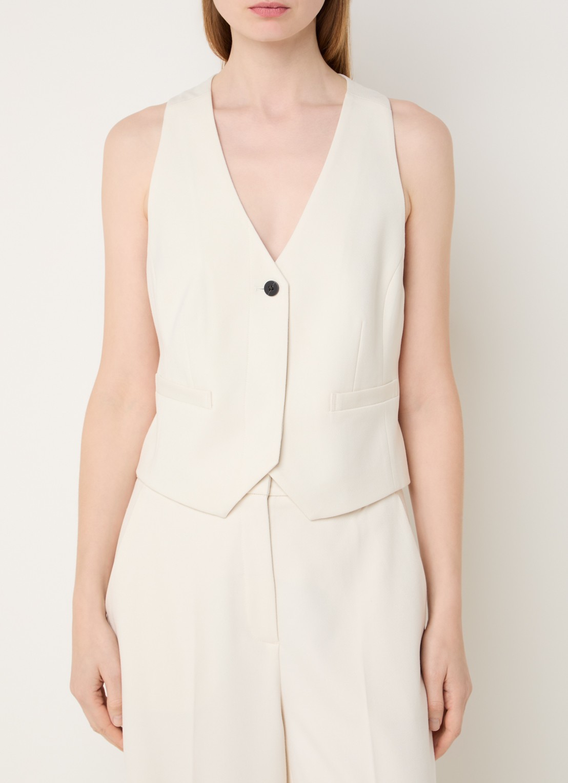 Copenhagen Muse Tailor gilet met paspelzakken - detail 4 gebroken wit