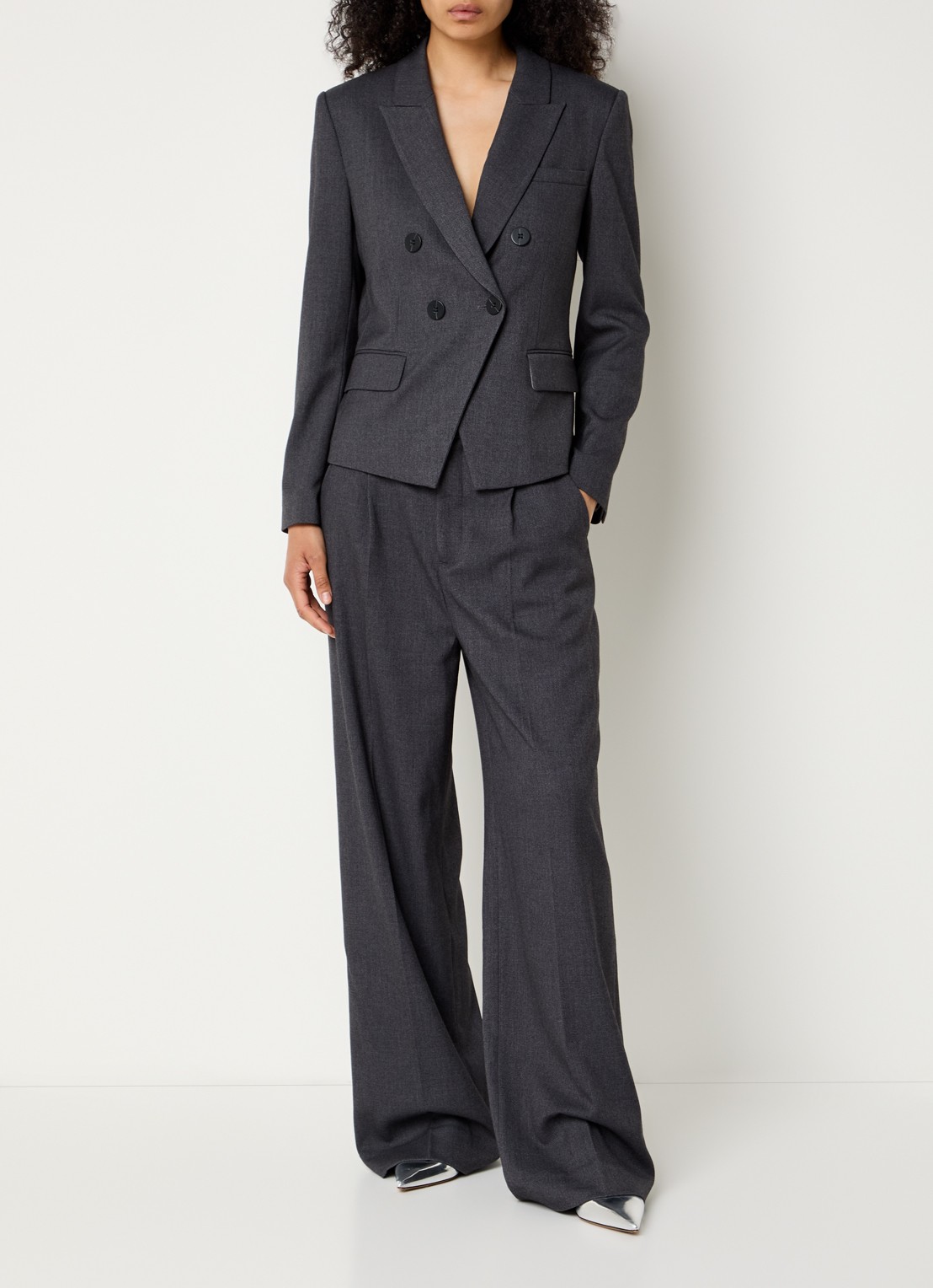 Copenhagen Muse Tailor high waist straight fit pantalon met stretch - voorkant 4 donkergrijs