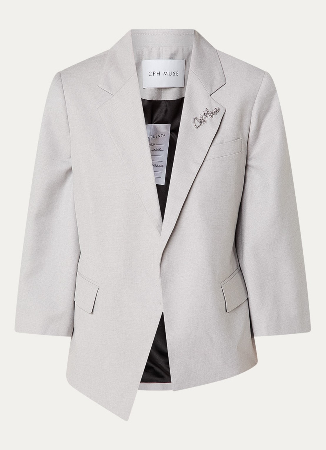 Copenhagen Muse Tenna blazer met schoudervulling en klepzakken - voorkant 2 lichtgrijs