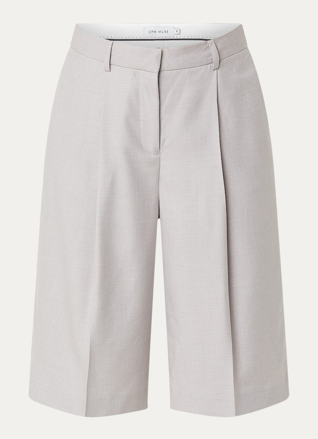 Copenhagen Muse Tenna high waist straight fit korte broek met steekzakken - voorkant 3 lichtgrijs