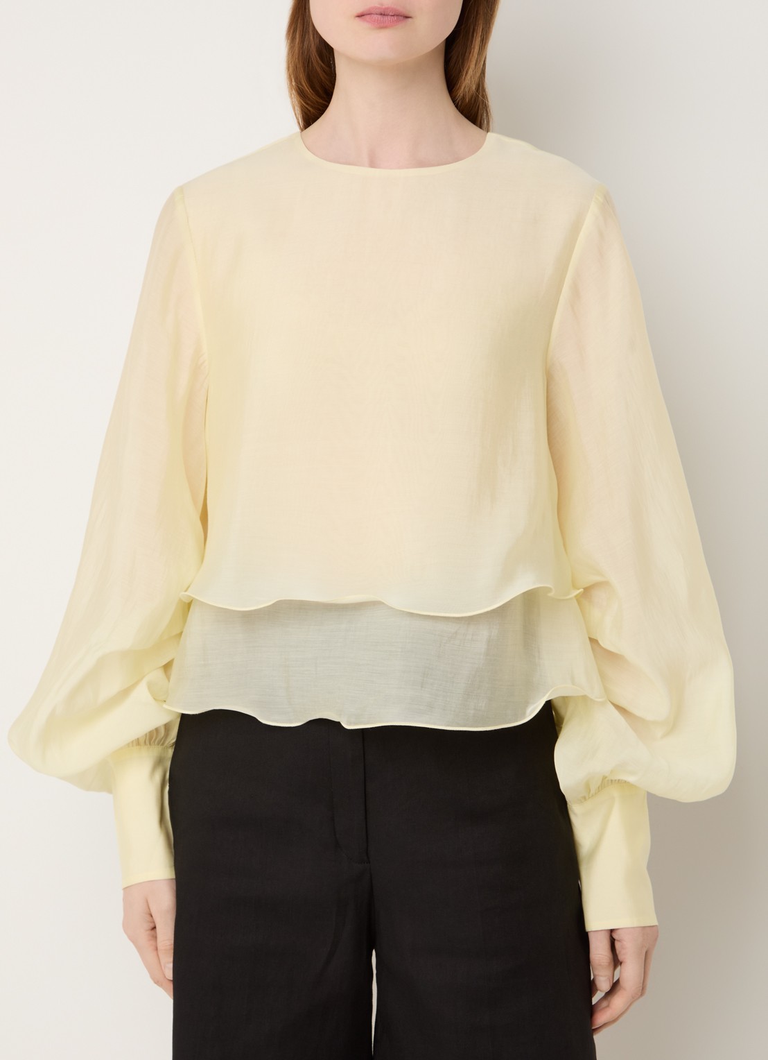 Copenhagen Muse Tilly semi-transparante tuniek  met volant - detail geel
