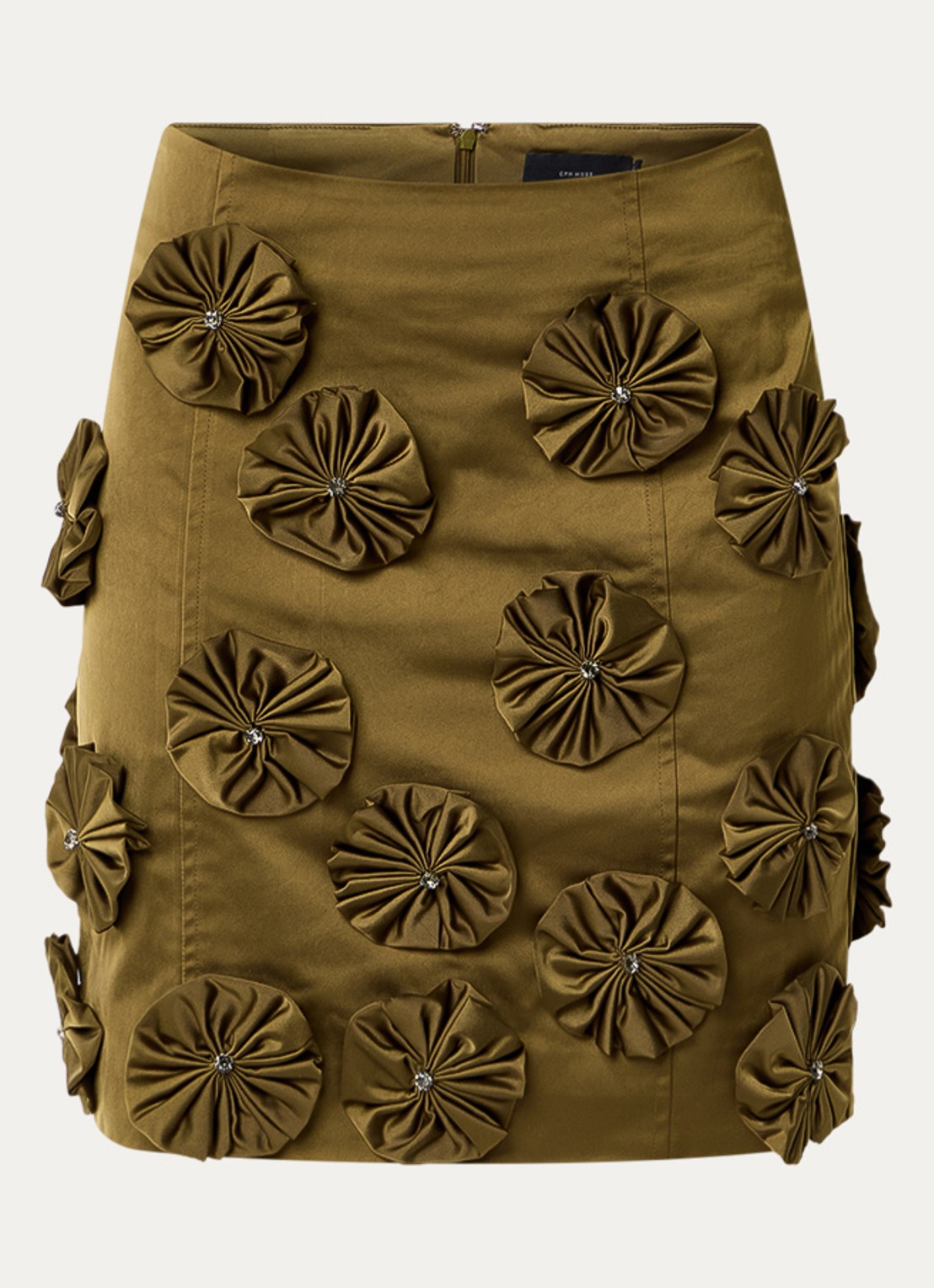 Copenhagen Muse Tino minirok met applicatie en strass - voorkant 2 olijfgroen