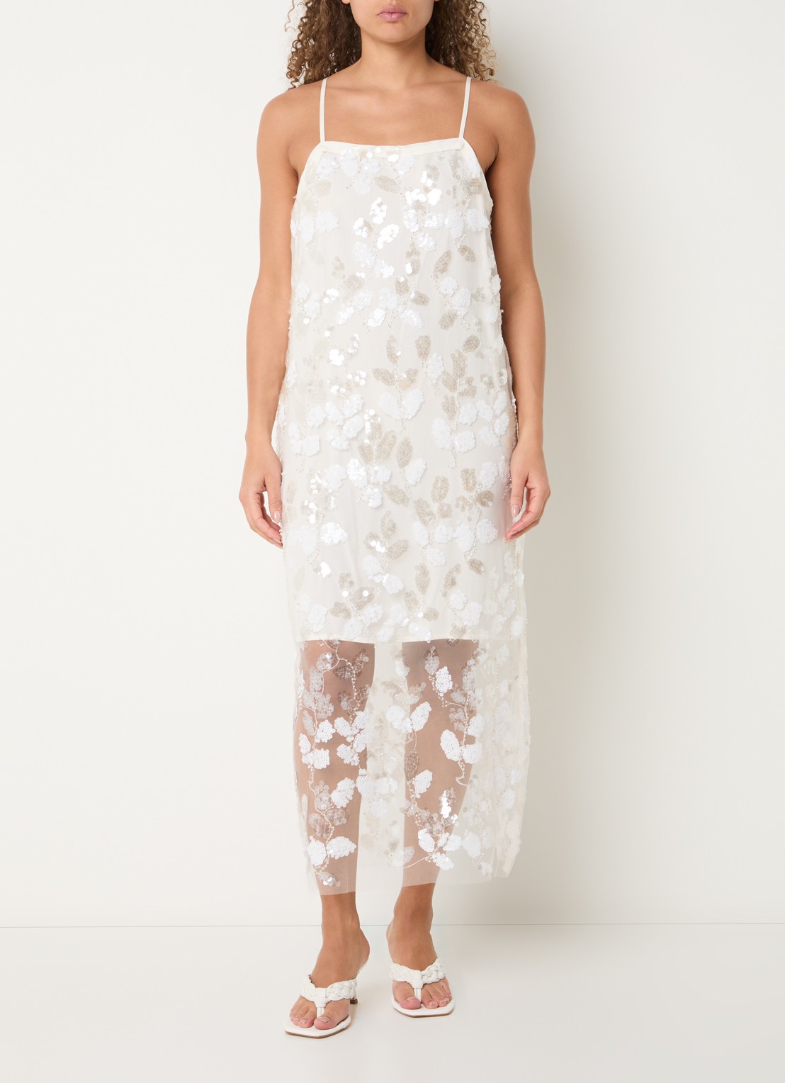 Copenhagen Muse Zia semi-transparante midi jurk met pailletten - detail 2 gebroken wit