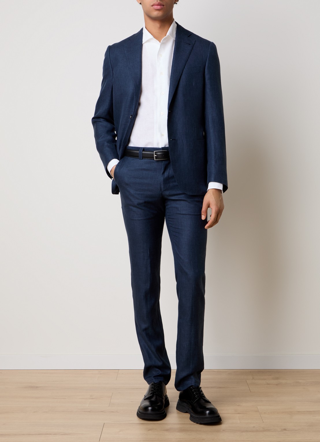 Corneliani Regular fit colbert met opgestikte zakken in zijdeblend - voorkant 3 indigo