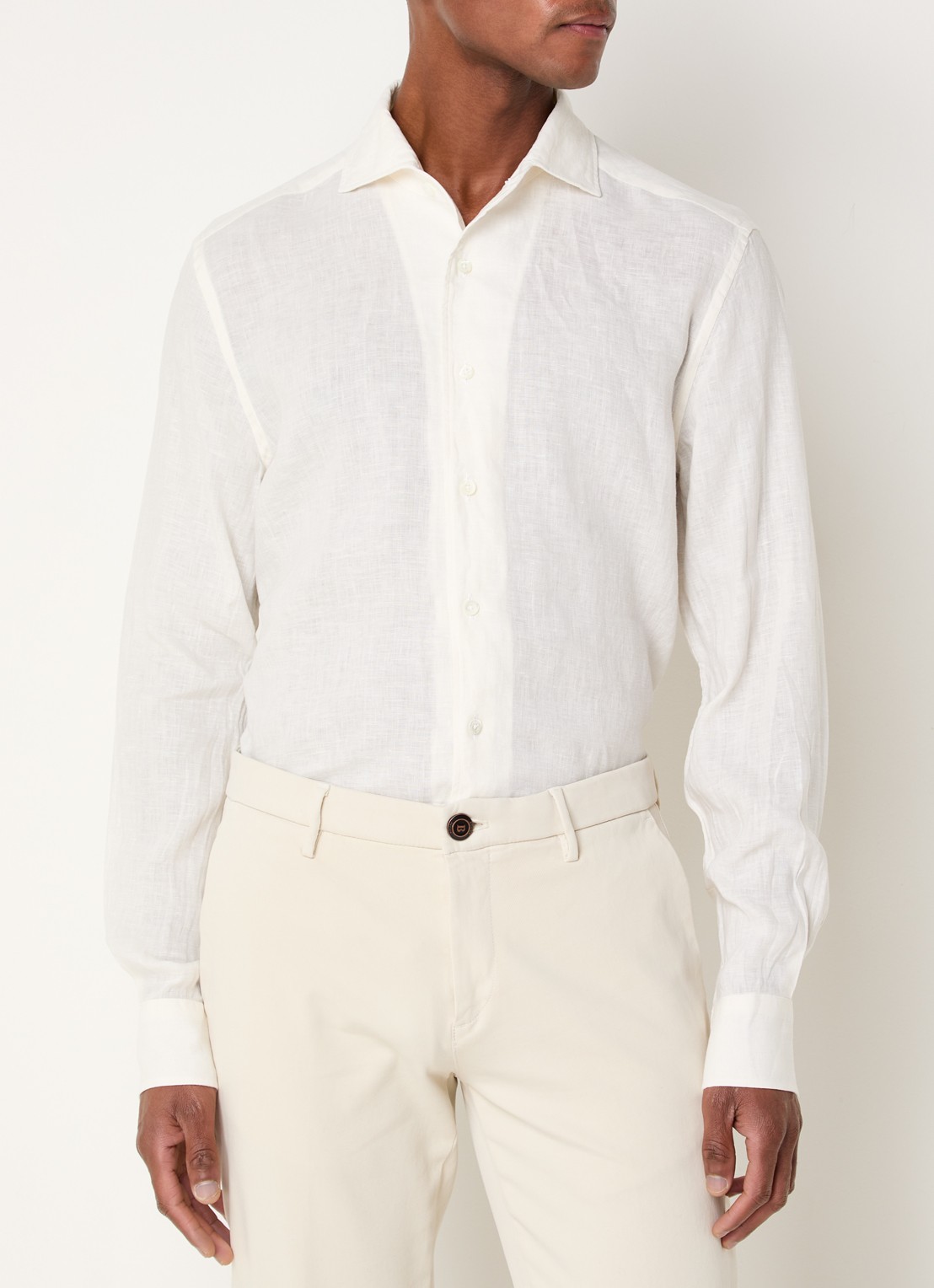 Corneliani Slim fit overhemd van linnen - detail creme