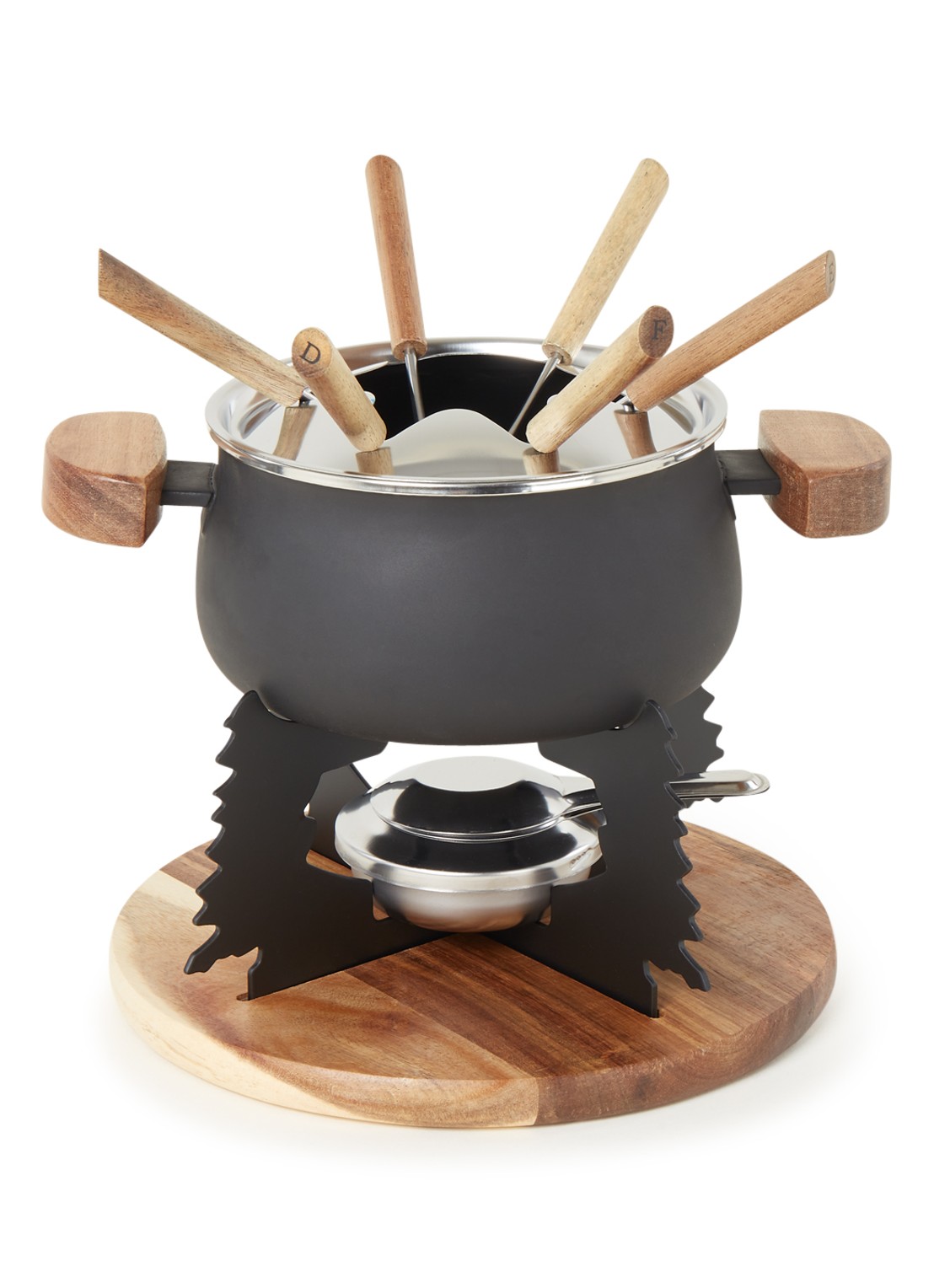 Cosy & Trendy Fondueset geëmailleerd met zes vorkjes - voorkant zwart